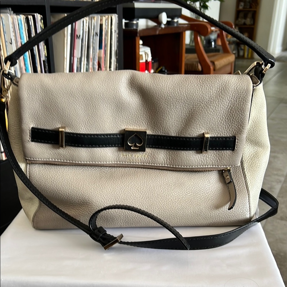 Kate Spade Cream and Black Leather Shoulder Bag Houston Street Maria Bag